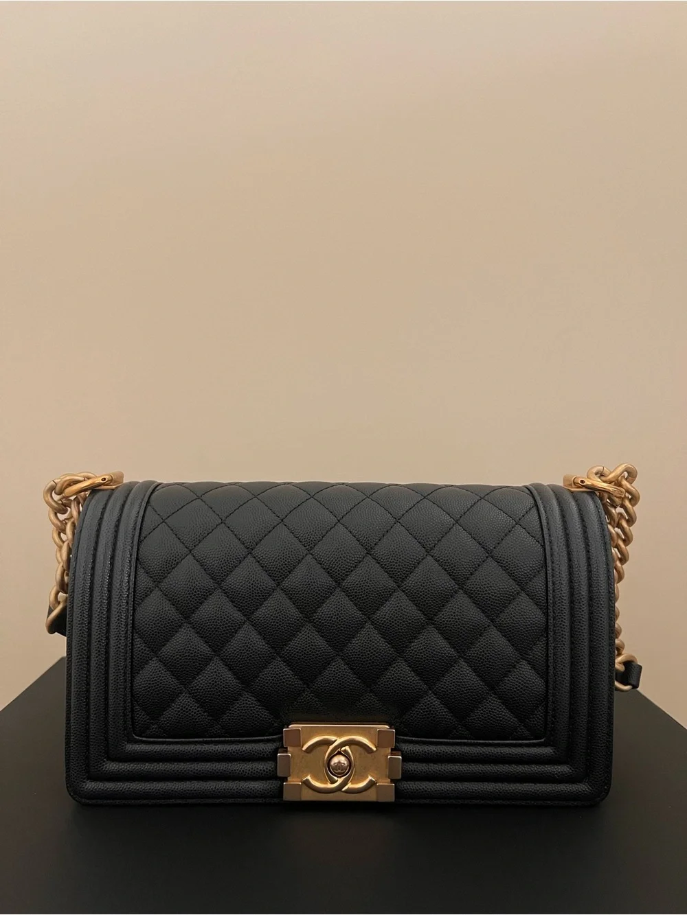 Chanel Caviar Black Medium Boy Bag with Antique Gold Hardware